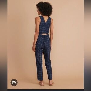 Marine Layer Eloise belted jumpsuit in navy windowpane